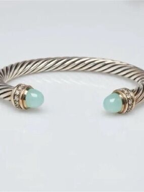 DAVID YURMAN Sterling Twisted Cuff Bracelet with Mint Cabochon Ends RETIRED